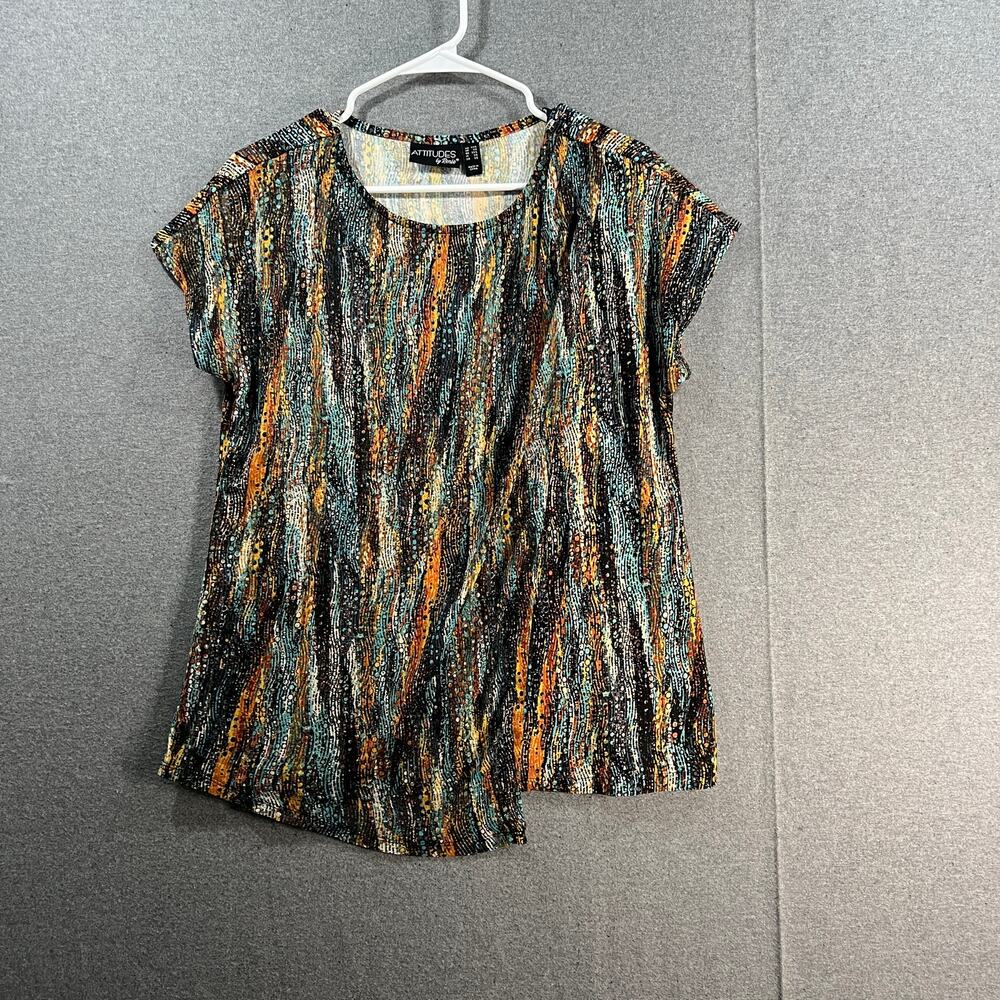Attitudes by Renee Global Illusions Como Jersey Tee Global Wave, XX-Small